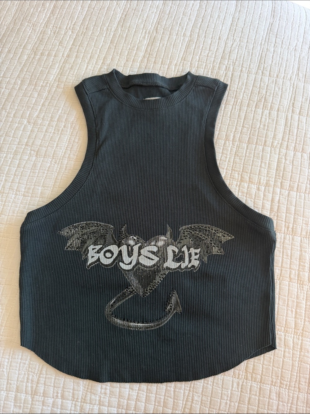 Boys Lie Black Ribbed Graphic Crop Tank one size